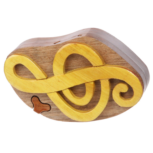 Handcrafted Wooden Music Sign Shape Secret Jewelry Puzzle Box