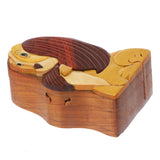 Handcrafted Wooden Animal Shape Secret Jewelry Puzzle Box - Doggy