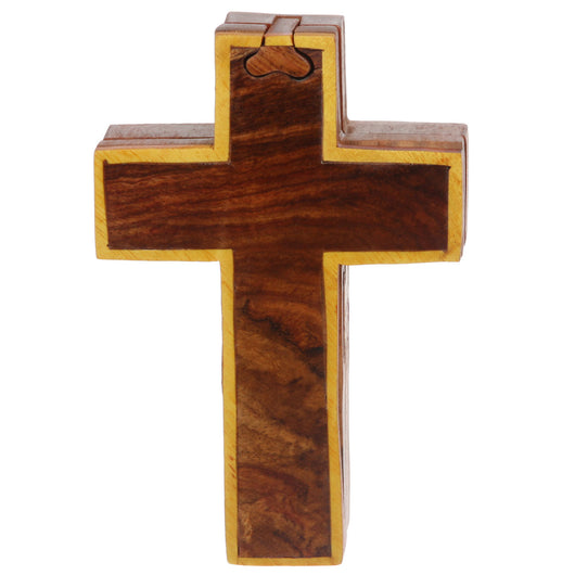 Handcrafted Wooden Cross Shape Secret Jewelry Puzzle Box