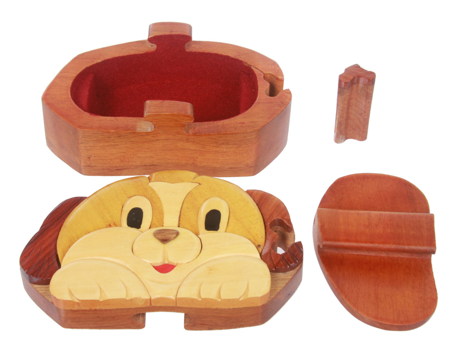 Handcrafted Wooden Dog Shape Secret Jewelry Puzzle Box - Puppy - OnlineBelts