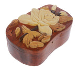 Handcrafted Wooden Rose Flower Shape Secret Jewelry Puzzle Box -Rose Flower