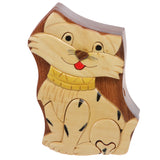 Handcrafted Wooden Animal Shape Secret Jewelry Puzzle Box - Cat