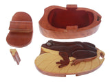 Handcrafted Wooden Frog Shape Secret Jewelry Puzzle Box -Frog
