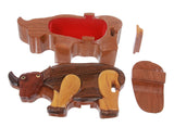 Handcrafted Wooden Ox Shape Secret Jewelry Puzzle Box -  Ox
