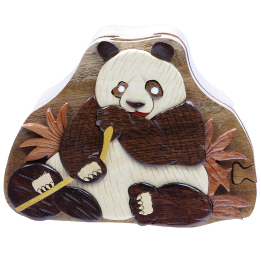 Handcrafted Wooden Animal Shape Secret Jewelry Puzzle Box - Panda