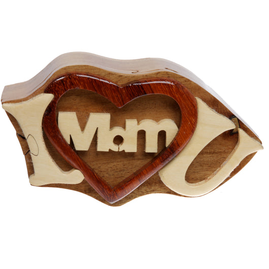 Handmade Wooden Jewelry Box | Intarsia TRICK SECRET I love you Mom Puzzle Box