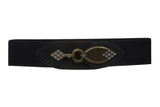 Ladies 2 3/8" Wide High Elastic Waist Belt With Metal Hook Buckle