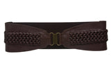 4" Wide High Waist Fashion Leather Braided Stretch Belt Size: One-